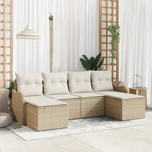 vidaXL Ensemble de canapé de jardin 6 pièces avec coussins beige Poly Rattan vidaXL, Canapé de jardin 2 places avec coussins beige Poly Rattan vidaXL pas cher