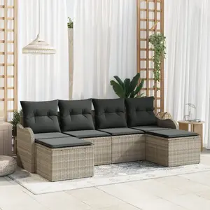 vidaXL Ensemble de canapé de jardin 6 pcs Gris clair Poly rotin pas cher