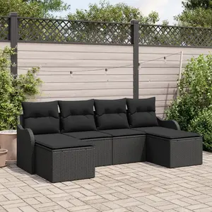 VIDAXL Ensemble De Canapés De Jardin 6 Pièces Avec Coussins Noir Rotin Poly, Canapé De Jardin 2 Places Avec Coussins Noir Rotin Poly pas cher