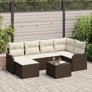 vidaXL Ensemble de canapé de jardin 7 pcs Marron Poly rotin pas cher