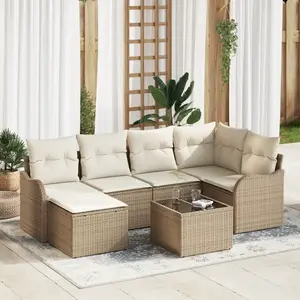 VIDAXL Canapé De Jardin 7 Pièces En Rattan Beige Poly, Canapé De Jardin 2 Places En Rattan Beige pas cher