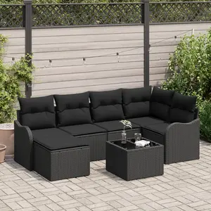 vidaXL Ensemble de canapé de jardin avec coussin 7 pcs Noir Poly rotin pas cher