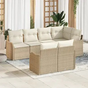 vidaXL Set De Canapé Jardin Vidaxl 7 Pièces Avec Coussins Beige Poly Rotin, Canapé Jardin Vidaxl 2 Places Avec Coussins Beige Poly Rotin pas cher