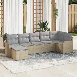 vidaXL - Tuinbank - Set - 7 - pcs - Beige - poly - rattan pas cher
