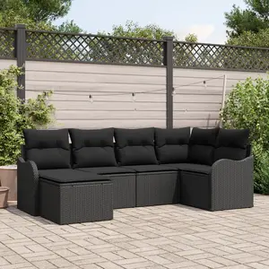 vidaXL Ensemble de canapé de jardin vidaXL 6 pièces avec coussins noir en poly rotin, Canapé de jardin vidaXL 2 places avec coussins noir en poly rotin pas cher