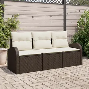 vidaXL Vidaxl Ensemble De Canapés De Jardin De 3 Pièces Avec Coussins Marron Poly Rattan pas cher