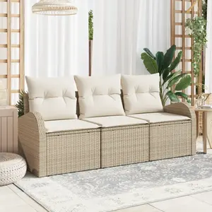 vidaXL Vidaxl Ensemble De Canapé De Jardin 3 Pièces Avec Coussins Beige Rattan Synthétique pas cher