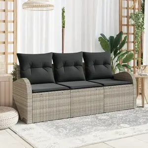 vidaXL Vidaxl Ensemble De Canapé De Jardin 3 Pièces Avec Coussins Gris Clair En Poly Rotin pas cher