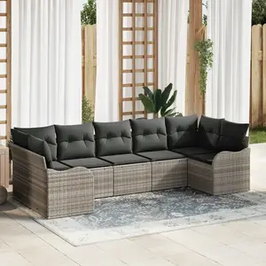 VIDAXL Ensemble De Canapés De Jardin 7 Pièces Avec Coussins Gris Clair Poly Rotin, Canapé De Jardin 2 Places Avec Coussins Gris Clair Poly Rotin pas cher