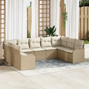 vidaXL vidaXL Ensemble de Canapé de Jardin 9 Pièces avec Coussins Beige Poly Rattan, vidaXL Canapé de Jardin 2 Places avec Coussins Beige Poly Rattan pas cher