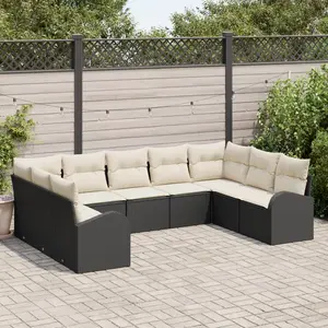 vidaXL - Bankstel - met - kussen - 9 - pcs - Zwart - Poly - Riet pas cher