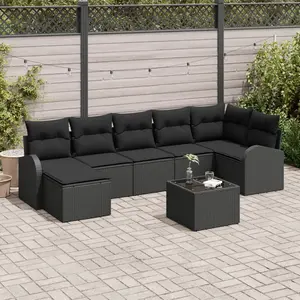 vidaXL Ensemble de canapé de jardin avec coussin 8 pcs Noir Poly rotin pas cher