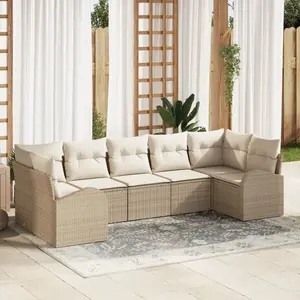 vidaXL Vidaxl Ensemble De Jardin 7 Pièces Avec Coussins Beige Poly Rotin pas cher