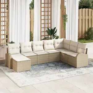 vidaXL - Tuinbank - Set - met - kussen - 8 - pcs - Beige - Poly - Riet pas cher