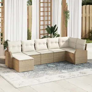 vidaXL - Tuinbank - Set - met - kussen - Beige - Poly - rattan pas cher