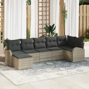 vidaXL Vidaxl Ensemble De Canapés De Jardin Ensemble De 7 Beige Rattan, Polyester pas cher