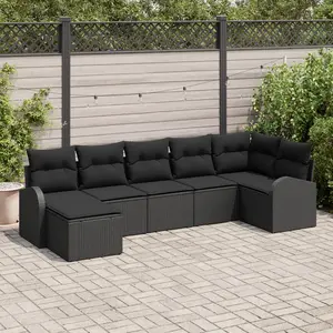 vidaXL Ensemble de canapé de jardin avec coussin 7 pcs Noir Poly rotin pas cher