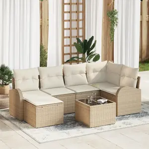 vidaXL Vidaxl Ensemble De Canapés De Jardin 7 Pièces Avec Coussins Marron En Poly Rotin pas cher