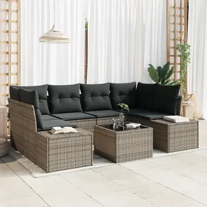 vidaXL Ensemble de canapé de jardin avec coussin 7 pcs Gris polyrotin pas cher