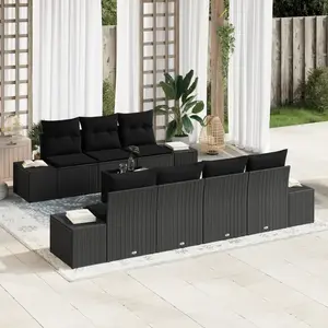 vidaXL Ensemble de canapé de jardin avec coussin 8 pcs Noir polyrotin pas cher
