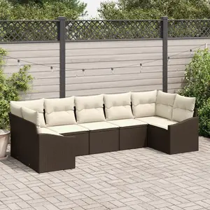 vidaXL - Bankstel - met - kussen - 7 - pcs - Bruin - poly - rattan pas cher
