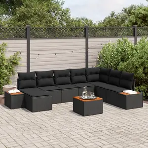 vidaXL Ensemble de canapé de jardin avec coussin 9 pcs Noir Poly rotin pas cher