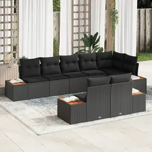 vidaXL Ensemble de canapé de jardin avec coussin 8 pcs Noir Poly rotin pas cher