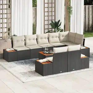 vidaXL Vidaxl Ensemble De Canapé De Jardin 9 Pièces Avec Coussins Noir Poly Rattan Acacia pas cher