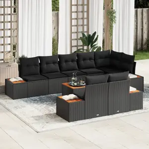 vidaXL Ensemble de canapé de jardin avec coussin 9 pcs Noir Poly rotin pas cher