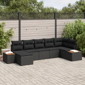 vidaXL Ensemble de canapé de jardin avec coussin 7 pcs Noir Poly rotin pas cher
