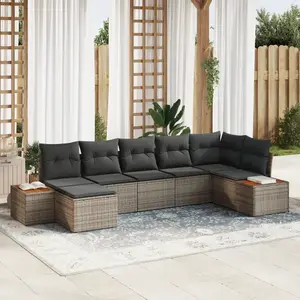 vidaXL Vidaxl Ensemble De Canapé Jardin 7 Pièces Avec Coussins Gris Poly Rotin Acacia pas cher