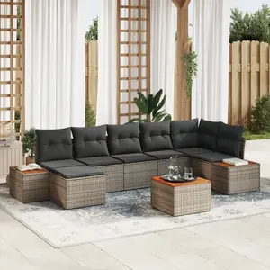 vidaXL Vidaxl Ensemble De Canapé De Jardin De 8 Pièces Avec Coussins Gris Poly Rattan Acacia pas cher