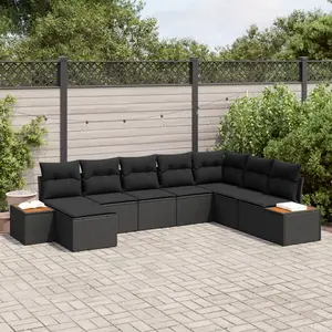 vidaXL Ensemble de canapé de jardin avec coussin 8 pcs Noir Poly rotin pas cher