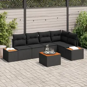 vidaXL Vidaxl Ensemble De 6 Canapés De Jardin Avec Coussins Noir En Poly Rattan Acacia pas cher