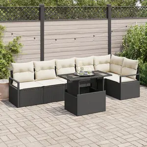 vidaXL Ensemble de canapé de jardin avec coussin 7 pcs Noir Poly rotin pas cher