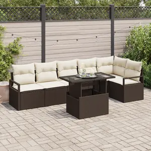 vidaXL Ensemble de canapé de jardin 7 pcs Marron Poly rotin pas cher