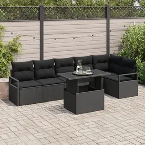 vidaXL Ensemble de canapé de jardin 7 pcs Noir 100 x 55 x 73 cm pas cher