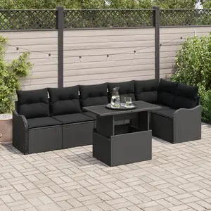 vidaXL - Bankstel - met - kussen - 7 - pcs - Zwart - Poly - rattan pas cher