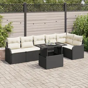 vidaXL Ensemble de Canapés avec coussin 7 pcs Noir Poly rotin 3348473 pas cher