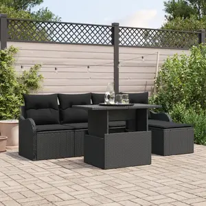 vidaXL Ensemble de Canapé de Jardin 6 pièces vidaXL avec Coussins en Rotin Poly Noir, Canapé de Jardin 2 Places vidaXL avec Coussins en Rotin Poly Noir pas cher