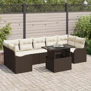 vidaXL Ensemble de canapé de jardin 8 pcs Marron et Crème polyrotin pas cher