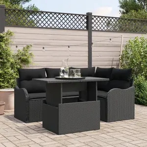 vidaXL Ensemble de repas extérieur avec coussin 5 pcs Noir Poly rotin pas cher