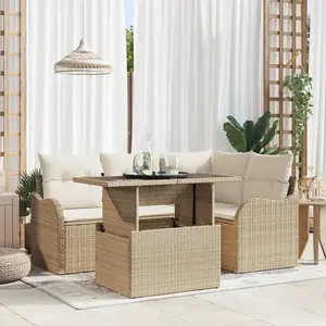 vidaXL Ensemble de repas extérieur 5 pc Beige Poly rotin pas cher