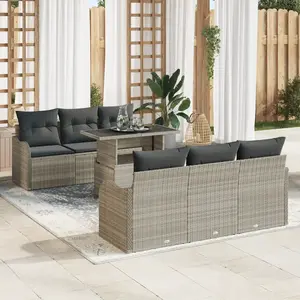 vidaXL Ensemble de canapé de jardin 7 pcs Gris clair Poly rotin pas cher