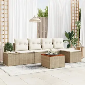 vidaXL Vidaxl Ensemble De Canapés De Jardin 6 Pièces Avec Coussins Beige Rotin Synthétique Acacia pas cher
