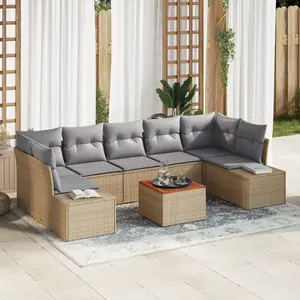 vidaXL Ensemble de canapé de jardin avec coussin 8 pcs Beige polyrotin pas cher