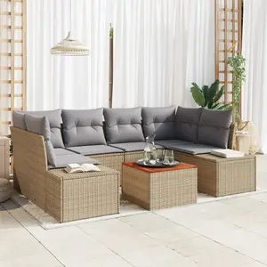 vidaXL Ensemble de canapé de jardin avec coussin 7 pcs Beige polyrotin pas cher