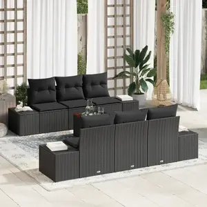 vidaXL Ensemble de canapé de jardin avec coussin 7 pcs Noir polyrotin pas cher