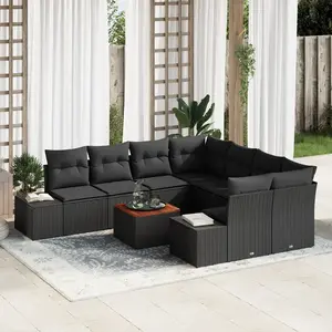vidaXL Vidaxl Ensemble De Canapé De Jardin Set De 9 Noir Poly Rattan pas cher