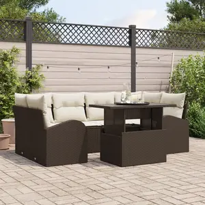 vidaXL Ensemble de canapé de jardin 7 pcs Marron Poly rotin pas cher